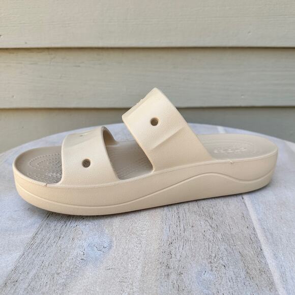 Crocs Baya Platform Womens Double Strap Slides Size 10 Chai Tan Beige Sandal New - Picture 7 of 13